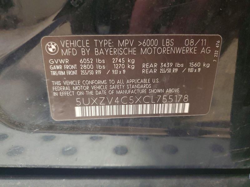 48517846 :رقم المزاد ، 5UXZV4C5XCL755178 vin ، 2012 Bmw X5 مزاد بيع