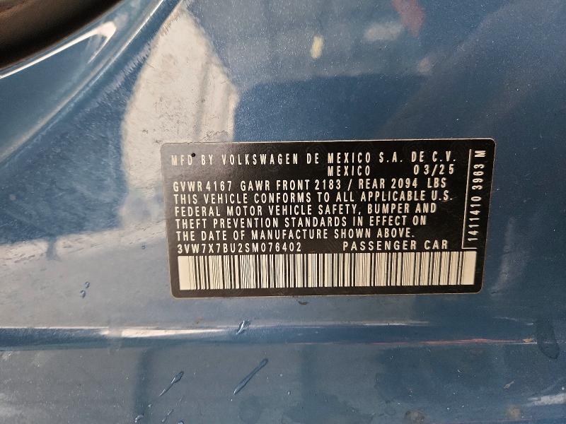 2025 Volkswagen Jetta მანქანა იყიდება აუქციონზე, vin: 3VW7X7BU2SM076402, აუქციონის ნომერი: 50281146