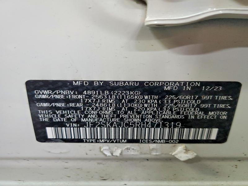 Продаж на аукціоні авто 2024 Subaru Forester, vin: JF2SKAJC5RH471319, номер лоту: 49779736