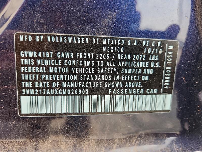 51444376 :رقم المزاد ، 3VW217AUXGM026903 vin ، 2016 Volkswagen Golf مزاد بيع