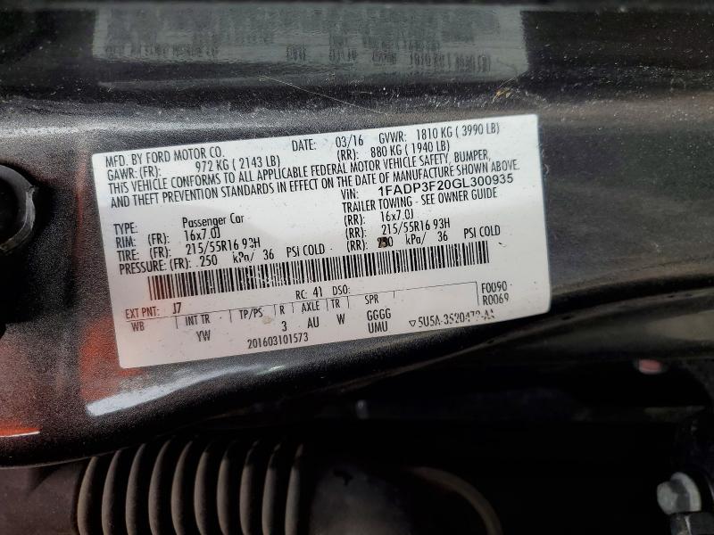 51320486 :رقم المزاد ، 1FADP3F20GL300935 vin ، 2016 Ford Focus مزاد بيع
