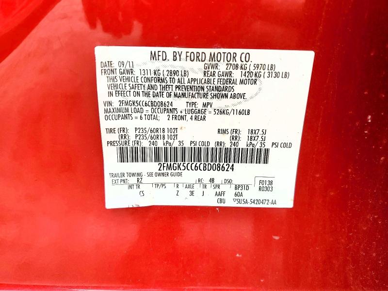 2012 Ford Flex მანქანა იყიდება აუქციონზე, vin: 2FMGK5CC6CBD08624, აუქციონის ნომერი: 50424946