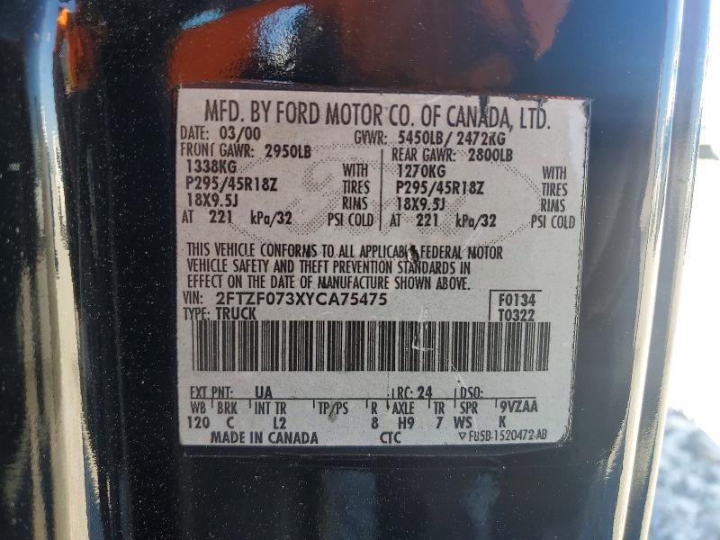 2000 Ford F150 მანქანა იყიდება აუქციონზე, vin: 2FTZF073XYCA75475, აუქციონის ნომერი: 49845066