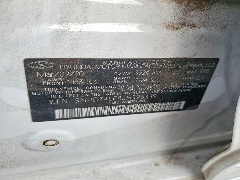 Продаж на аукціоні авто 2020 Hyundai Elantra, vin: 5NPD74LF8LH596339, номер лоту: 50786826