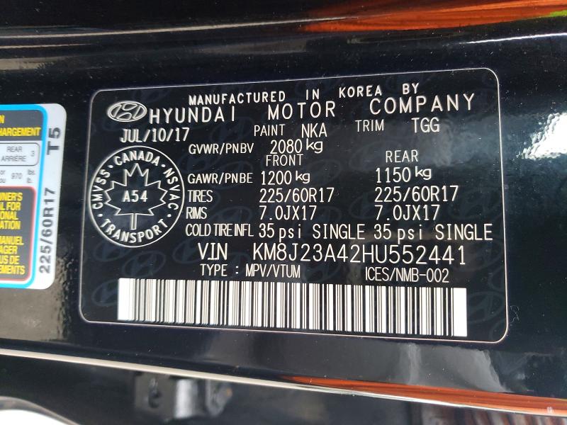 2017 Hyundai Tucson მანქანა იყიდება აუქციონზე, vin: KM8J23A42HU552441, აუქციონის ნომერი: 50222846