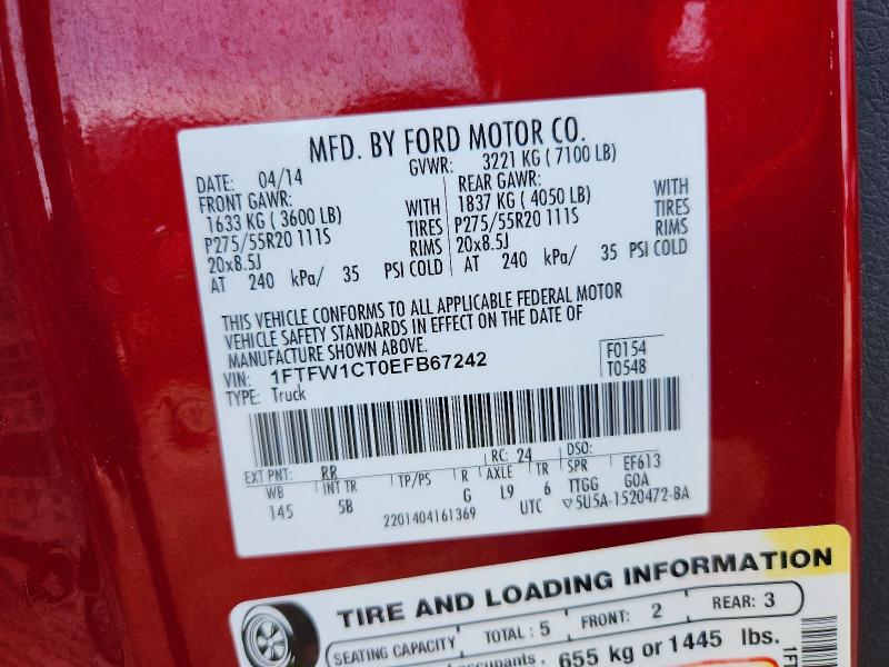 Продажа на аукционе авто 2014 Ford F150, vin: 1FTFW1CT0EFB67242, номер лота: 49854596