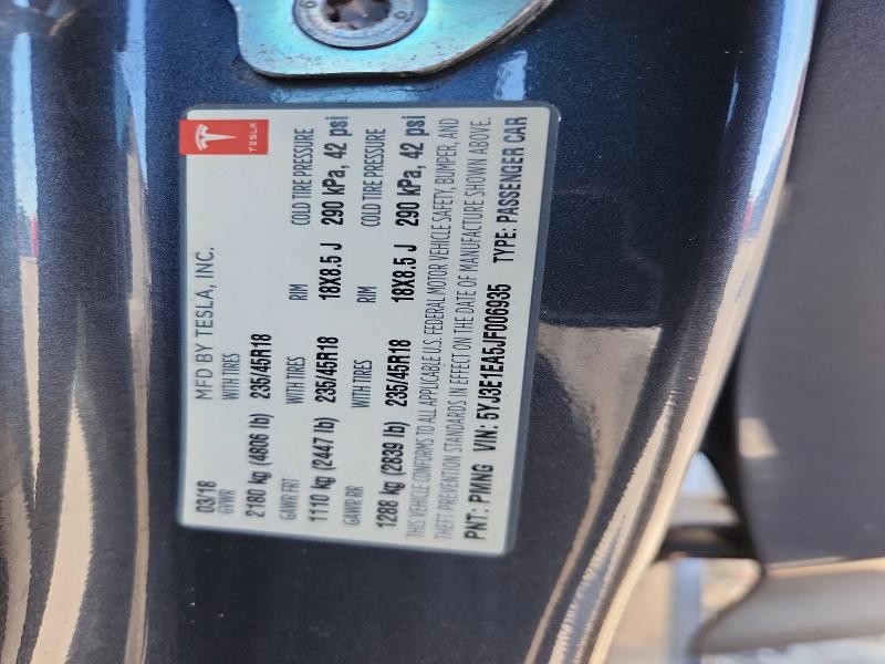 Продаж на аукціоні авто 2018 Tesla Model 3, vin: 5YJ3E1EA5JF006935, номер лоту: 50069586