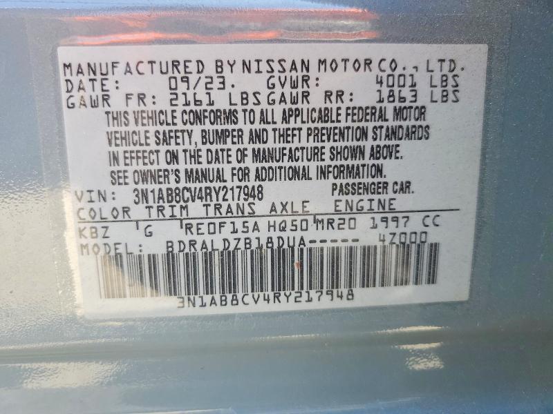2024 Nissan Sentra მანქანა იყიდება აუქციონზე, vin: 3N1AB8CV4RY217948, აუქციონის ნომერი: 51447776