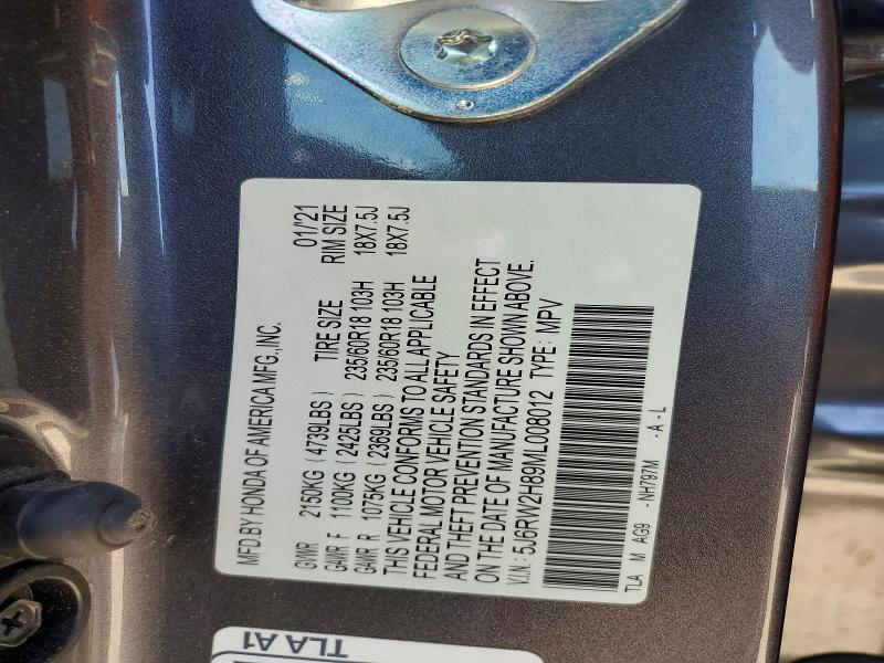 2021 Honda Cr-v მანქანა იყიდება აუქციონზე, vin: 5J6RW2H89ML008012, აუქციონის ნომერი: 50677576