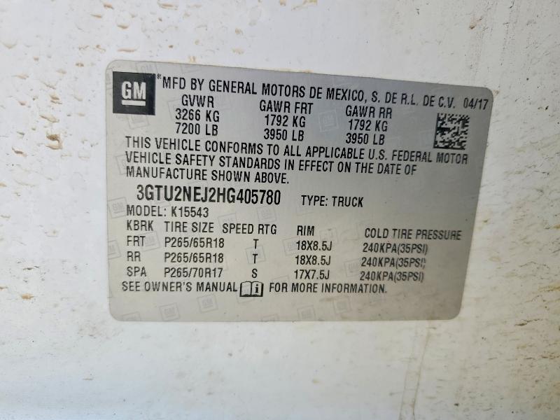 Aukcja sprzedaży 2017 Gmc Sierra, vin: 3GTU2NEJ2HG405780, numer aukcji: 50630956