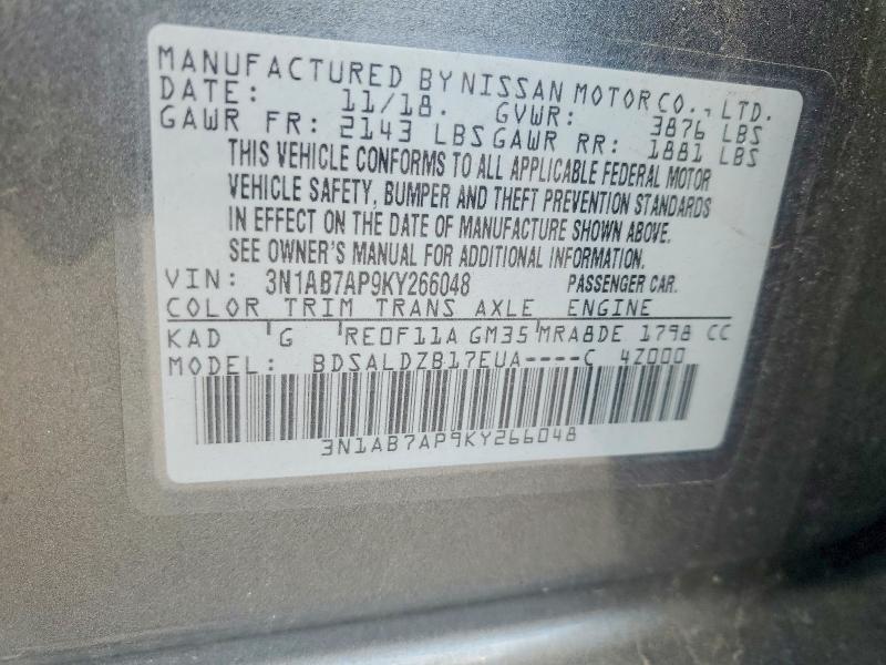 Aukcja sprzedaży 2019 Nissan Sentra, vin: 3N1AB7AP9KY266048, numer aukcji: 50229526