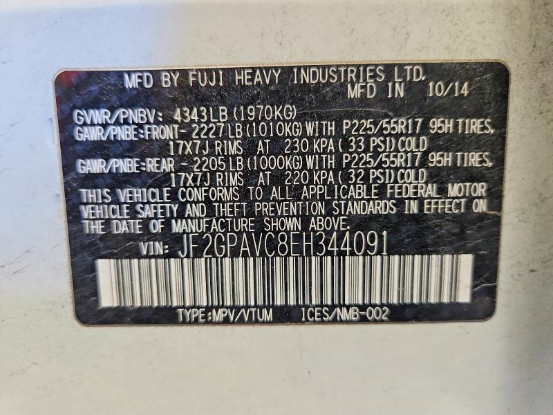 2014 Subaru Xv Crosstrek მანქანა იყიდება აუქციონზე, vin: JF2GPAVC8EH344091, აუქციონის ნომერი: 50317916