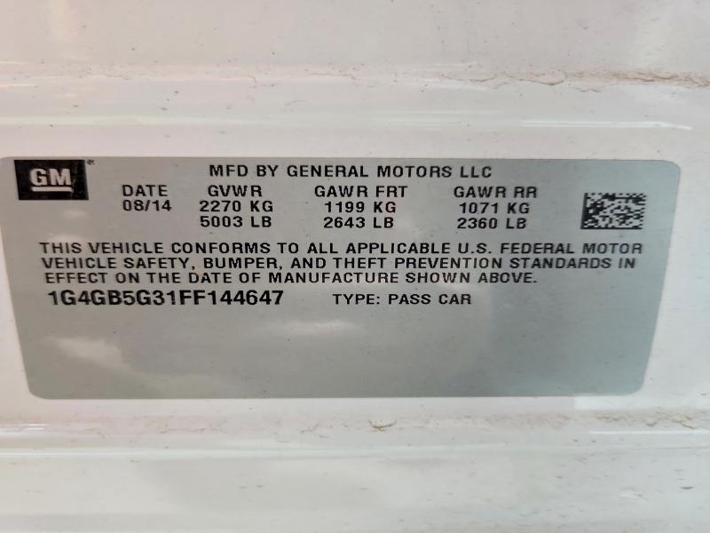 Продаж на аукціоні авто 2015 Buick Lacrosse, vin: 1G4GB5G31FF144647, номер лоту: 49215896