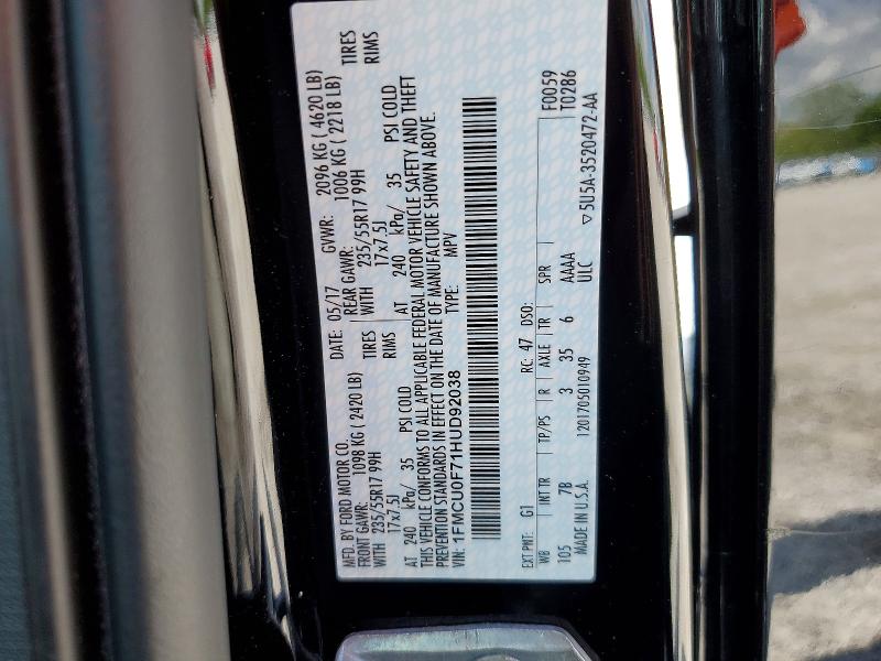 51544706 :رقم المزاد ، 1FMCU0F71HUD92038 vin ، 2017 Ford Escape مزاد بيع