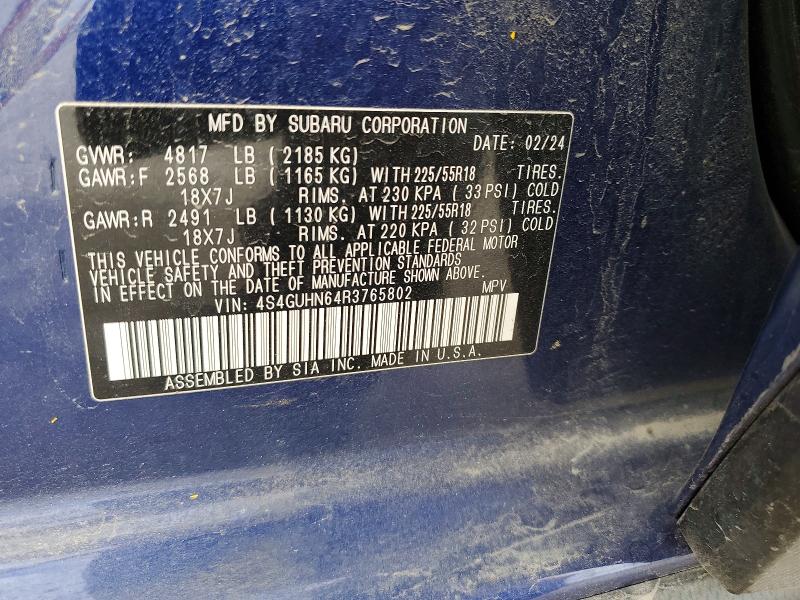 49510376 :رقم المزاد ، 4S4GUHN64R3765802 vin ، 2024 Subaru Crosstrek مزاد بيع