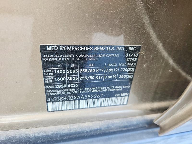 Aukcja sprzedaży 2010 Mercedes-benz Ml, vin: 4JGBB8GBXAA582267, numer aukcji: 50594306