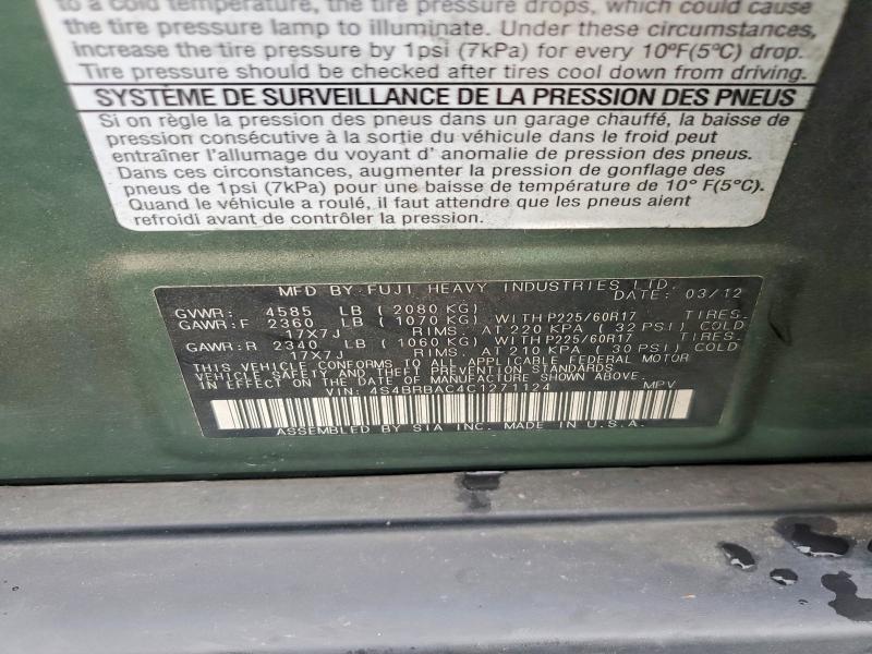 Aukcja sprzedaży 2012 Subaru Outback, vin: 4S4BRBAC4C1271124, numer aukcji: 51287106