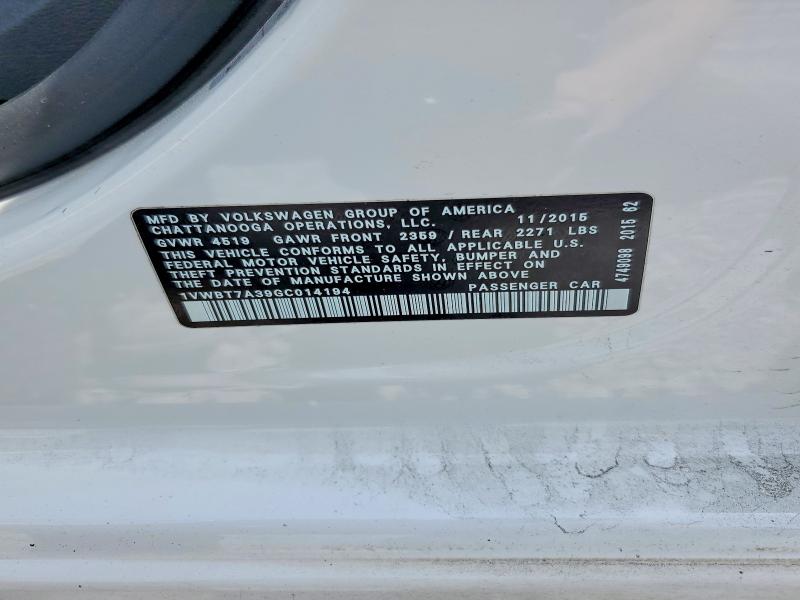 2016 Volkswagen Passat მანქანა იყიდება აუქციონზე, vin: 1VWBT7A39GC014194, აუქციონის ნომერი: 50775876