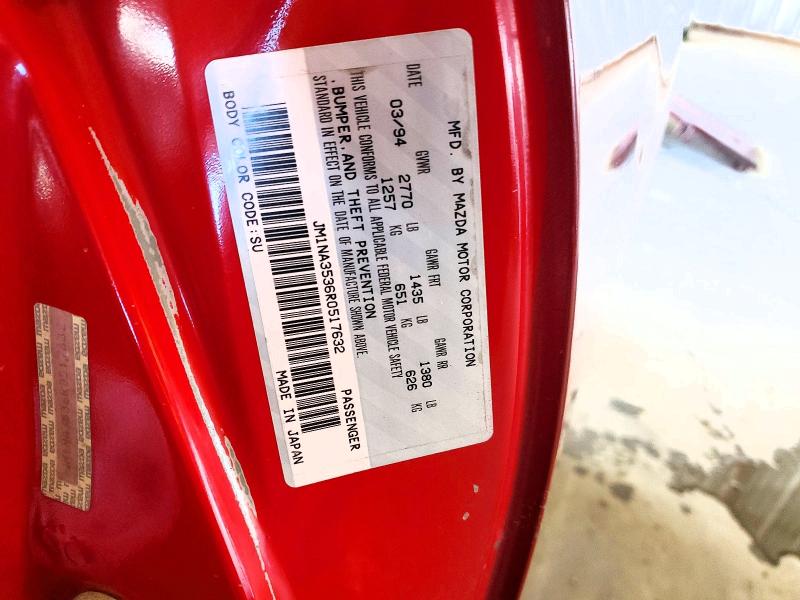 1994 Mazda Mx-5 Miata მანქანა იყიდება აუქციონზე, vin: JM1NA3536R0517632, აუქციონის ნომერი: 49623756