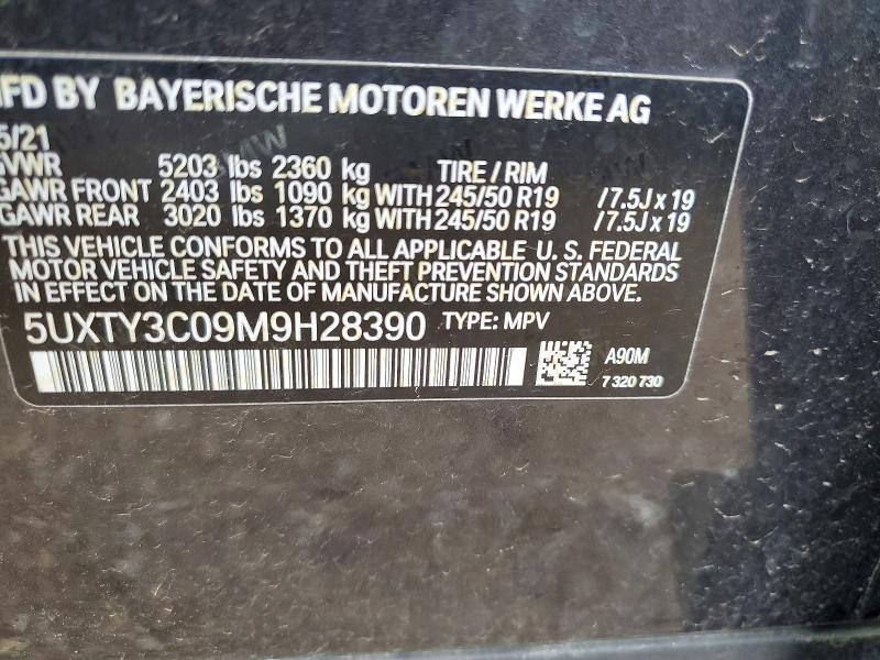 48540836 :رقم المزاد ، 5UXTY3C09M9H28390 vin ، 2021 Bmw X3 مزاد بيع