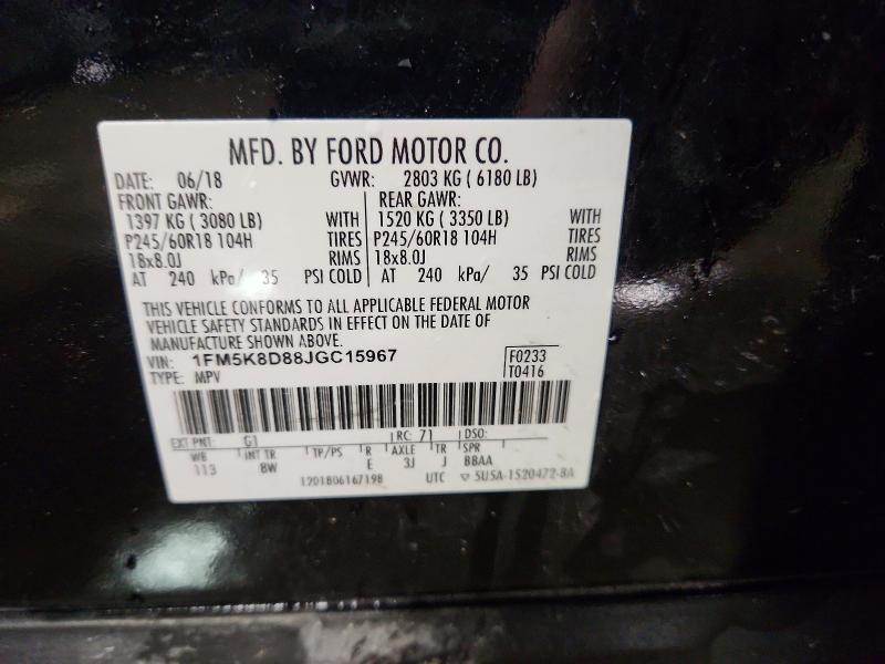 50508576 :رقم المزاد ، 1FM5K8D88JGC15967 vin ، 2018 Ford Explorer مزاد بيع