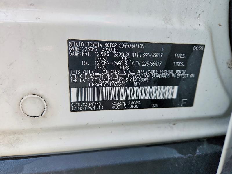 2020 Toyota Rav4 Hybrid მანქანა იყიდება აუქციონზე, vin: JTMRWRFV5LD072208, აუქციონის ნომერი: 50768976