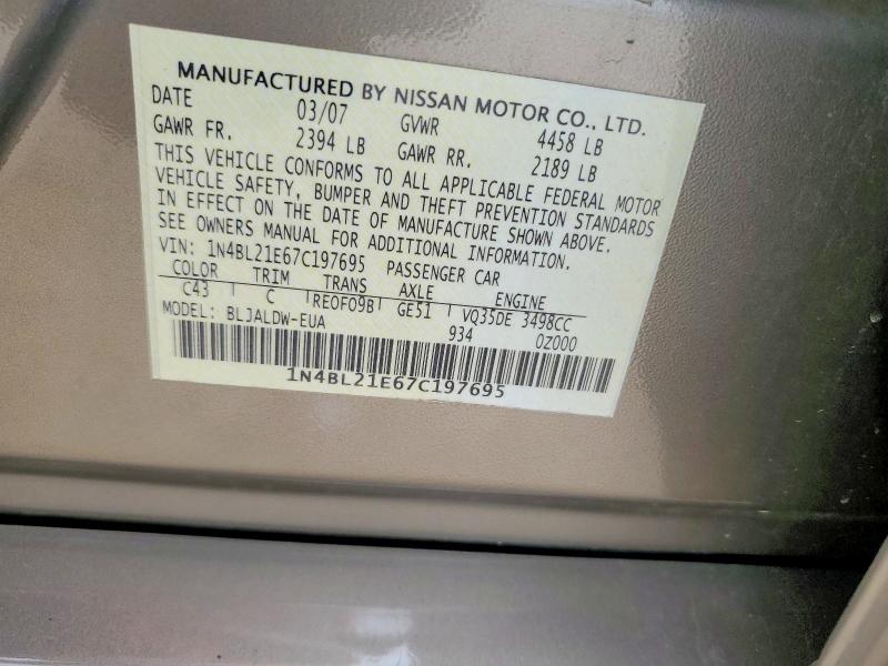 2007 Nissan Altima მანქანა იყიდება აუქციონზე, vin: 1N4BL21E67C197695, აუქციონის ნომერი: 49833276