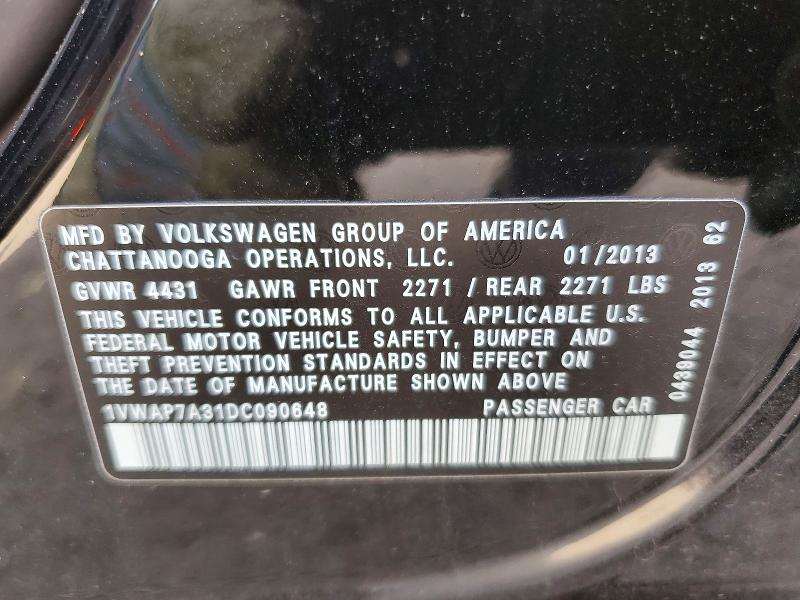Продаж на аукціоні авто 2013 Volkswagen Passat, vin: 1VWAP7A31DC090648, номер лоту: 50251956