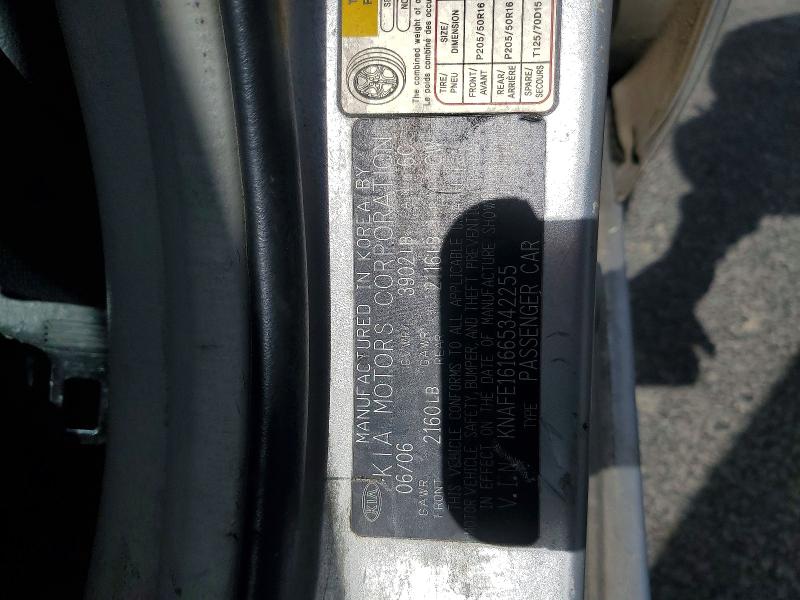 2006 Kia Spectra მანქანა იყიდება აუქციონზე, vin: KNAFE161665342255, აუქციონის ნომერი: 49744436