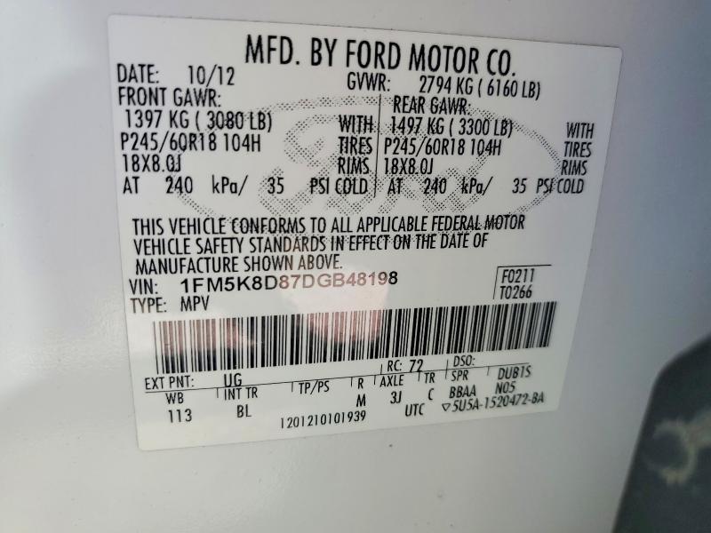 49652136 :رقم المزاد ، 1FM5K8D87DGB48198 vin ، 2013 Ford Explorer مزاد بيع