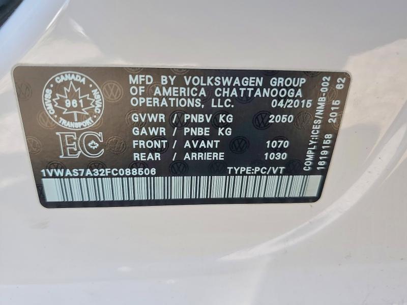 Aukcja sprzedaży 2015 Volkswagen Passat, vin: 1VWAS7A32FC088506, numer aukcji: 50969026