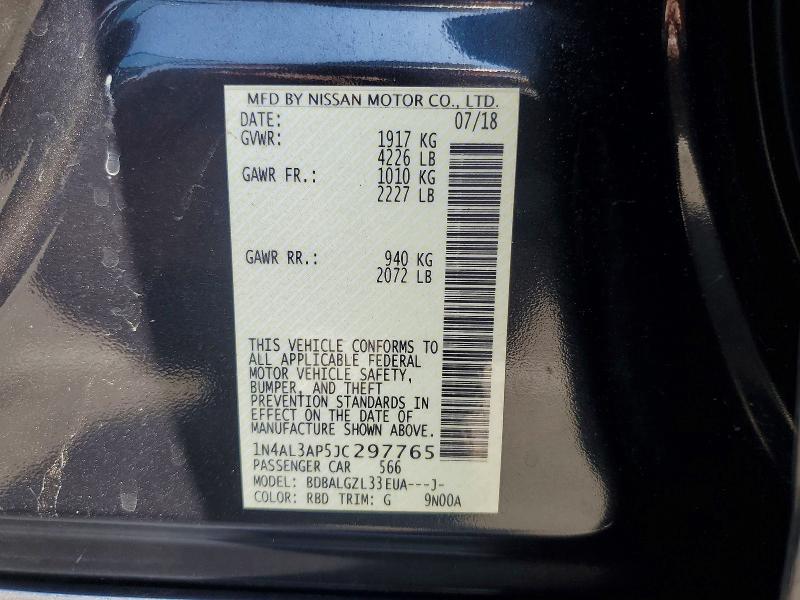 Продажа на аукционе авто 2018 Nissan Altima, vin: 1N4AL3AP5JC297765, номер лота: 52009176