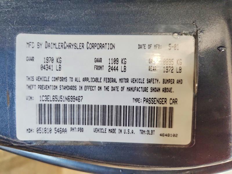 Продаж на аукціоні авто 2001 Chrysler Sebring, vin: 1C3EL65U51N699467, номер лоту: 49923756
