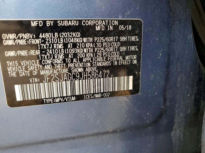 Продаж на аукціоні авто 2018 Subaru Forester, vin: JF2SJAGC9JH586472, номер лоту: 48470006