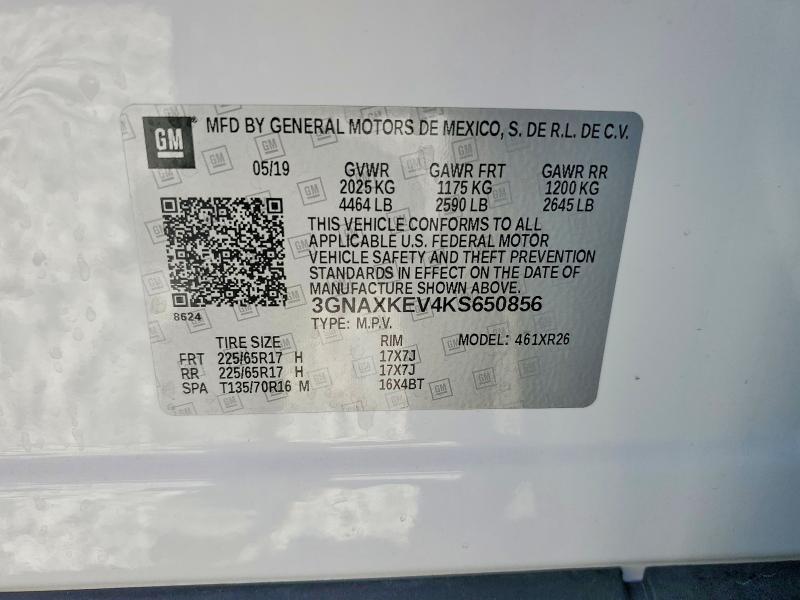 50671686 :رقم المزاد ، 3GNAXKEV4KS650856 vin ، 2019 Chevrolet Equinox مزاد بيع