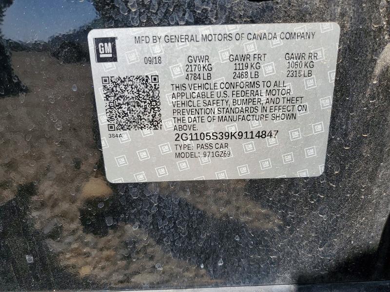 Aukcja sprzedaży 2019 Chevrolet Impala, vin: 2G1105S39K9114847, numer aukcji: 51409496