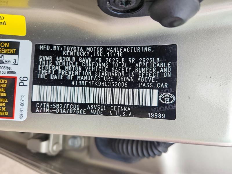 Продажа на аукционе авто 2017 Toyota Camry, vin: 4T1BF1FK9HU362009, номер лота: 51038766