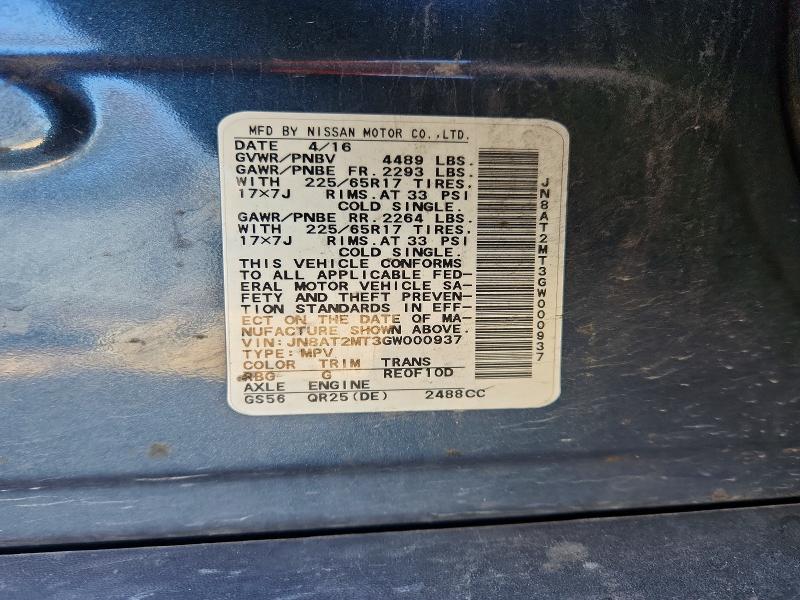 2016 Nissan Rogue მანქანა იყიდება აუქციონზე, vin: JN8AT2MT3GW000937, აუქციონის ნომერი: 51446176