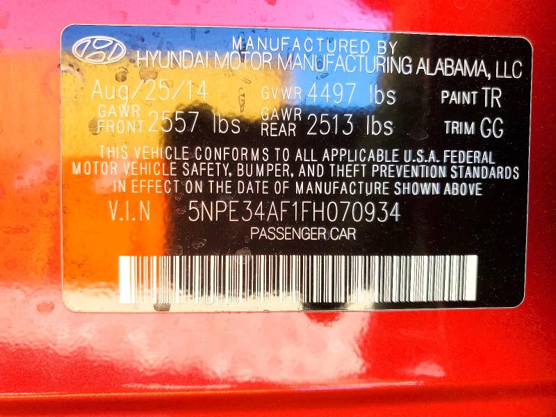 50934296 :رقم المزاد ، 5NPE34AF1FH070934 vin ، 2015 Hyundai Sonata مزاد بيع