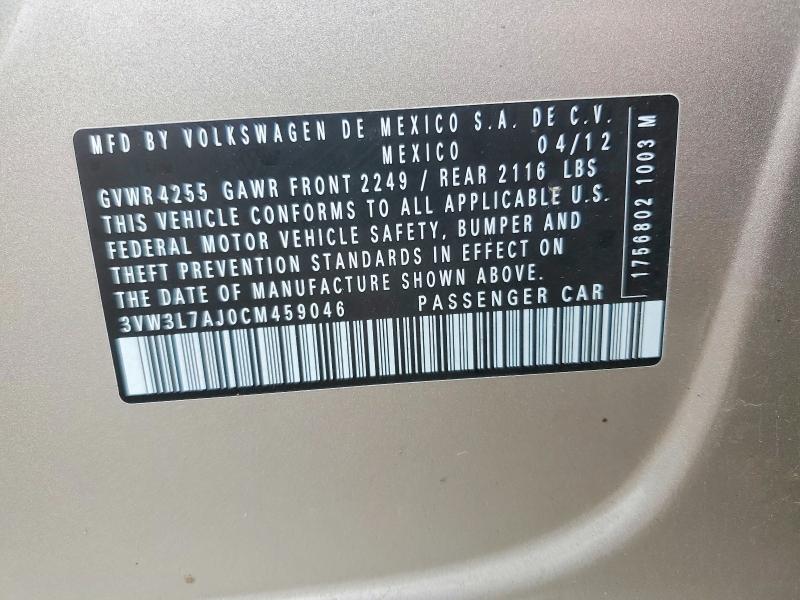 Продаж на аукціоні авто 2012 Volkswagen Jetta, vin: 3VW3L7AJ0CM459046, номер лоту: 50004886