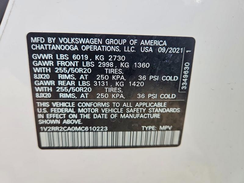 2021 Volkswagen Atlas მანქანა იყიდება აუქციონზე, vin: 1V2RR2CA0MC610223, აუქციონის ნომერი: 49466986