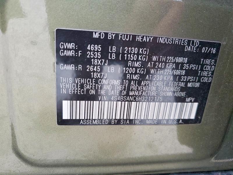 Aukcja sprzedaży 2017 Subaru Outback, vin: 4S4BSANC6H3212175, numer aukcji: 50471676