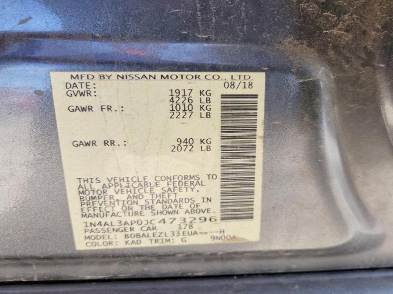 2018 Nissan Altima მანქანა იყიდება აუქციონზე, vin: 1N4AL3AP0JC473296, აუქციონის ნომერი: 48989136