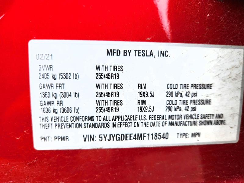 Aukcja sprzedaży 2021 Tesla Model Y, vin: 5YJYGDEE4MF118540, numer aukcji: 48788706