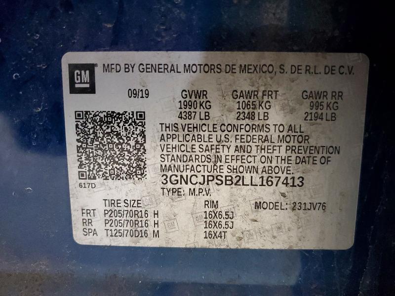 Aukcja sprzedaży 2020 Chevrolet Trax, vin: 3GNCJPSB2LL167413, numer aukcji: 51165316