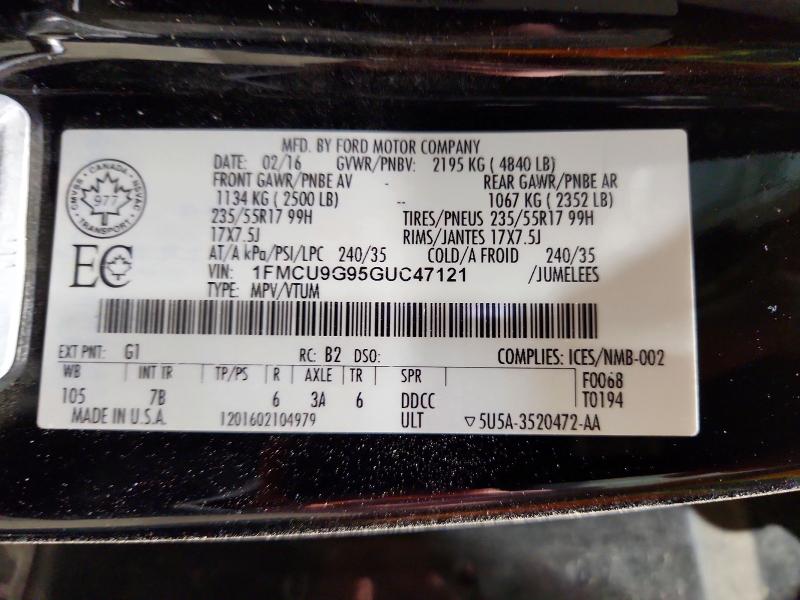 50861726 :رقم المزاد ، 1FMCU9G95GUC47121 vin ، 2016 Ford Escape مزاد بيع