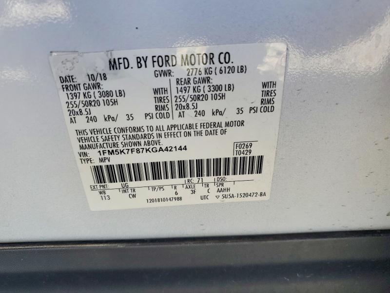 Продаж на аукціоні авто 2019 Ford Explorer, vin: 1FM5K7F87KGA42144, номер лоту: 49578366