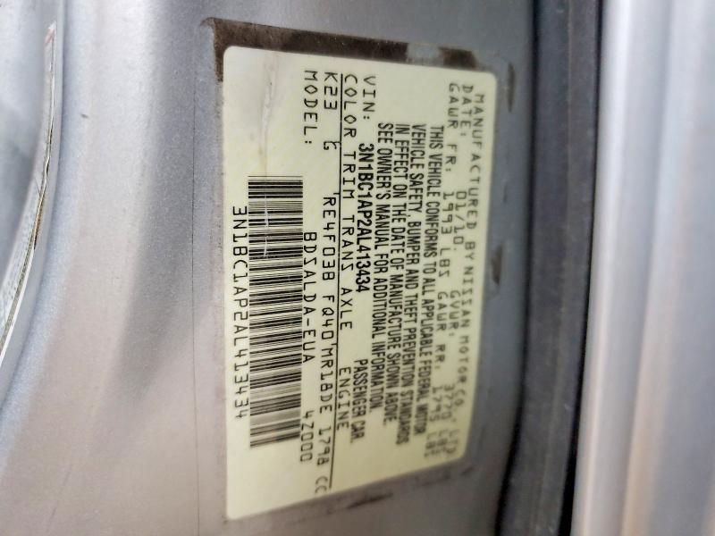 2010 Nissan Versa მანქანა იყიდება აუქციონზე, vin: 3N1BC1AP2AL413434, აუქციონის ნომერი: 48190316