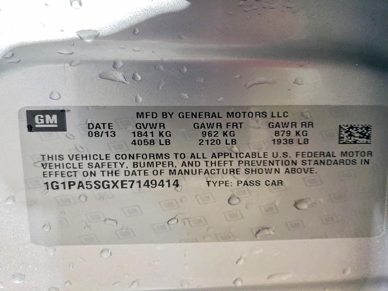 Aukcja sprzedaży 2014 Chevrolet Cruze, vin: 1G1PA5SGXE7149414, numer aukcji: 49965086
