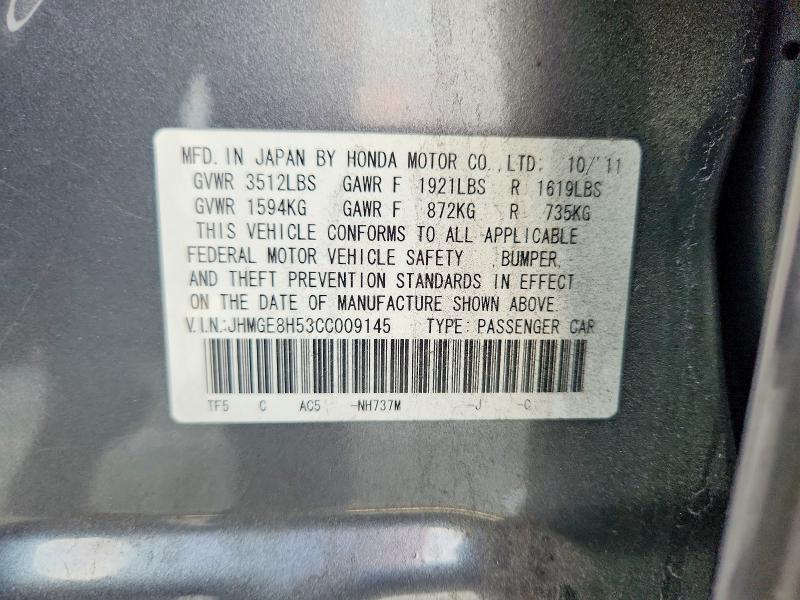 Aukcja sprzedaży 2012 Honda Fit, vin: JHMGE8H53CC009145, numer aukcji: 51328096